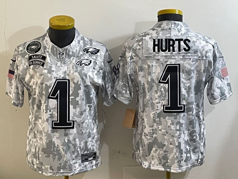 Youth Philadelphia Eagles #1 Hurts Camo Nike 2025 Salute to Service Limited NFL Jersey style 5->philadelphia eagles->NFL Jersey